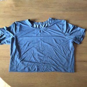Lululemon athletica, cropped short sleeve cardio top, heathered blue/green, sz 2